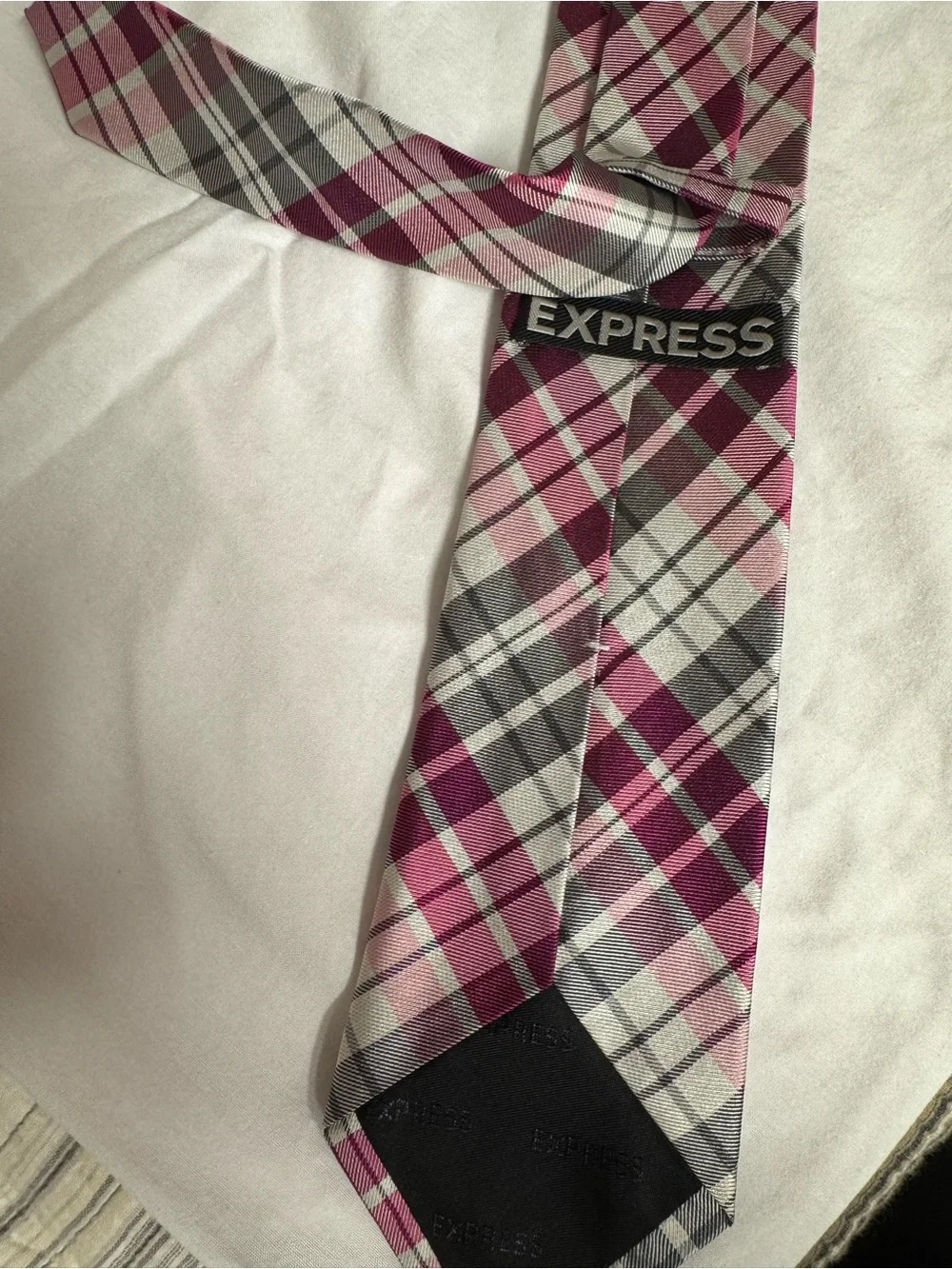 Express Pink and Gray Plaid Men's Tie
